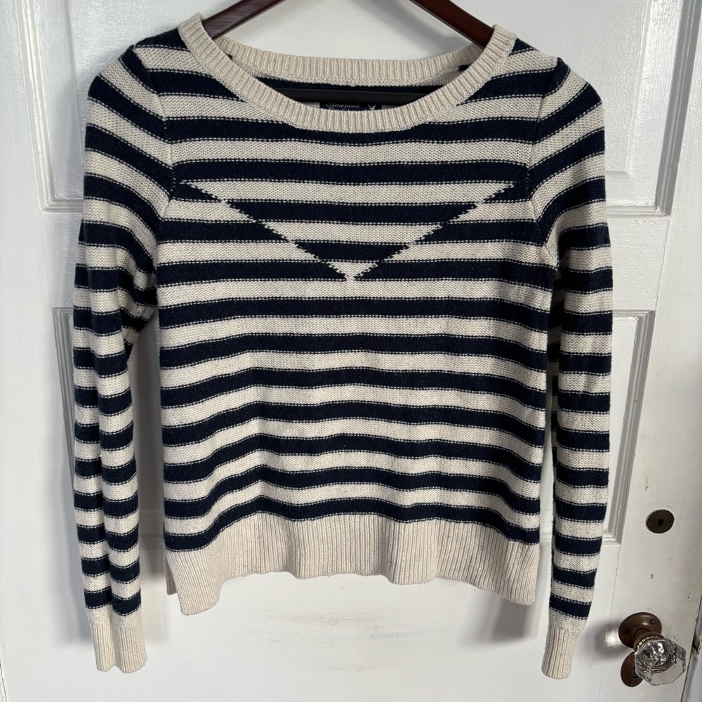 American Eagle Outfitters Navy and Cream Striped Sweater